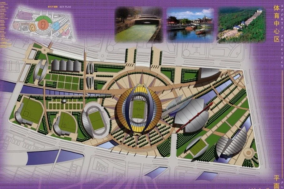 Competition board showing the sports park master plan and stadium