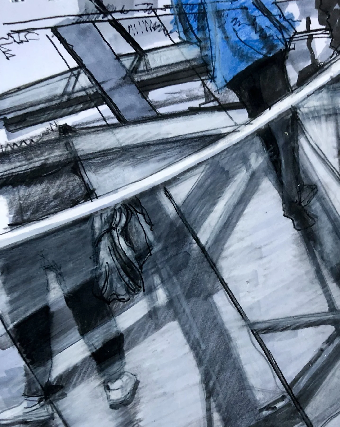 Close study of the glass balustrade in ink and grey marker