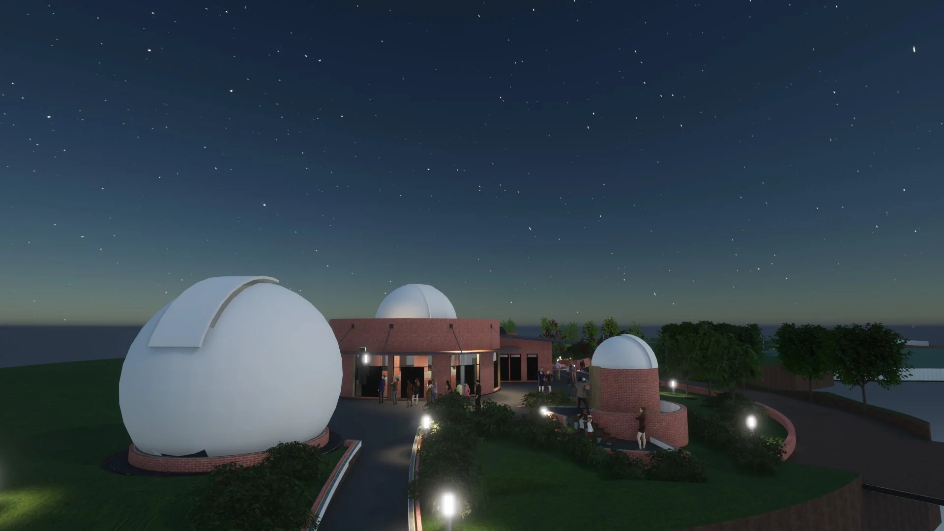 The approach to the clubhouse at night