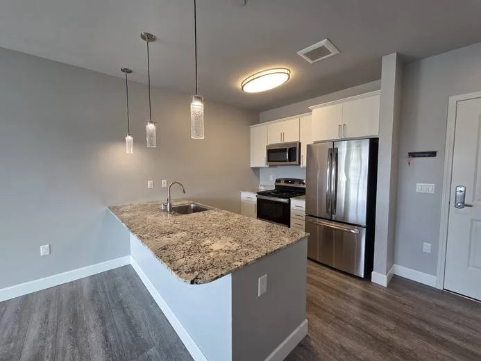 Kitchen and island after cleaning