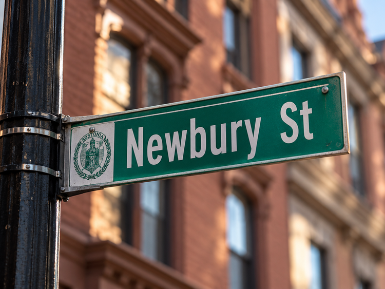 Illustrative Newbury Street sign in Boston