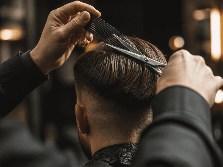 Classic men’s haircut with scissors and comb
