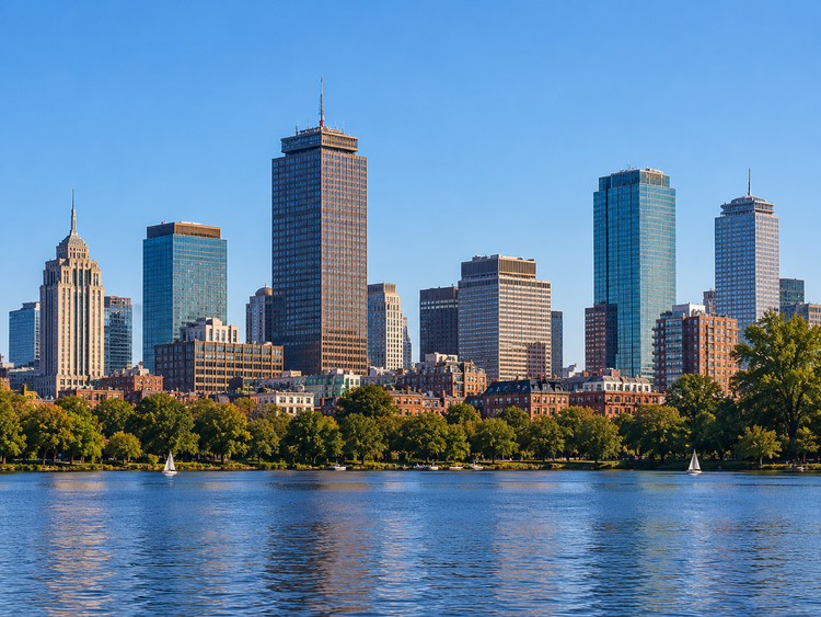 Illustrative Boston skyline across the Charles River