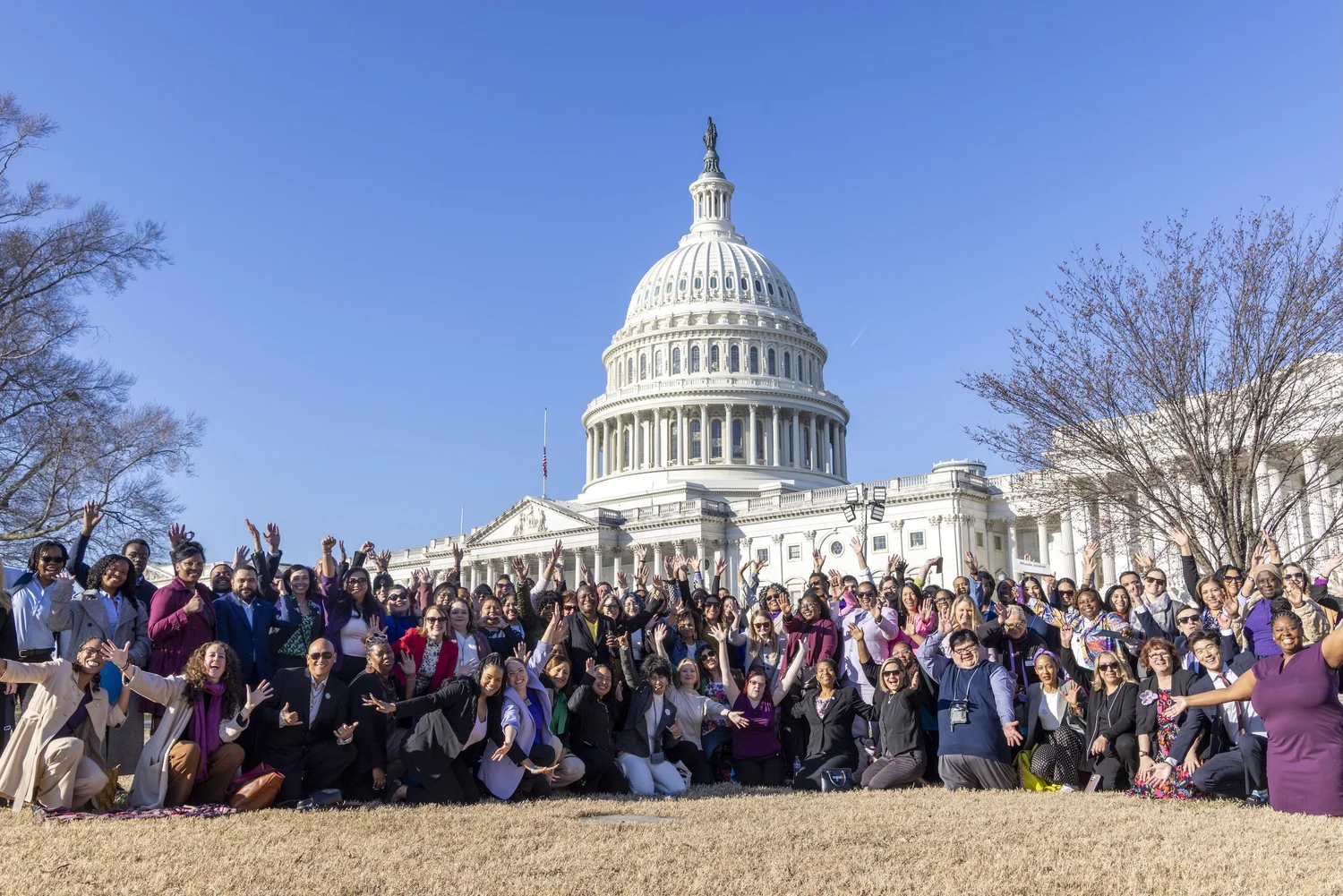 A large crowd of CHWs and allies in front of the Capitol for CHW Hill Day 2025