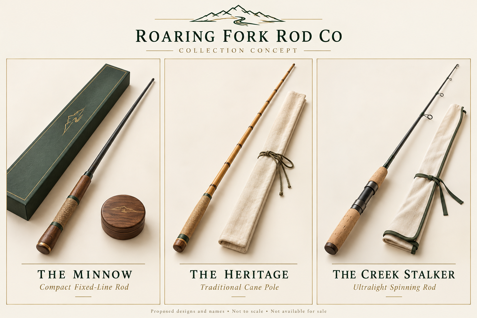 Earlier collection aesthetic board; Minnow hardware is superseded by the reel-ready direction. Other concepts and packaging remain unconfirmed.