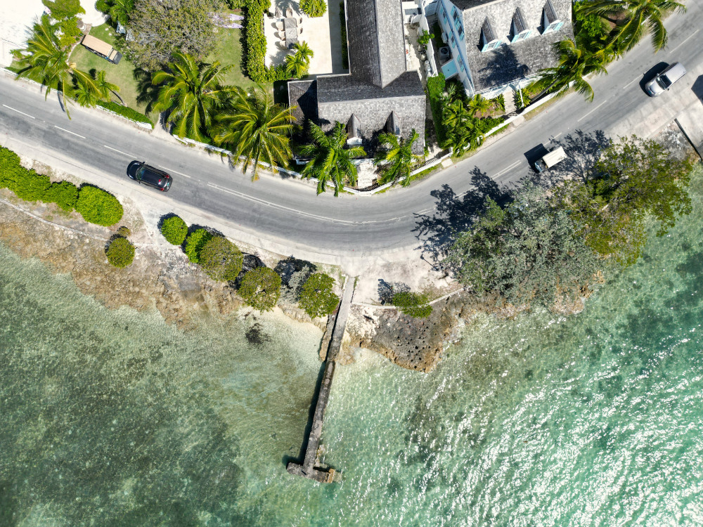 Aerial view of Bay Street and the harbour