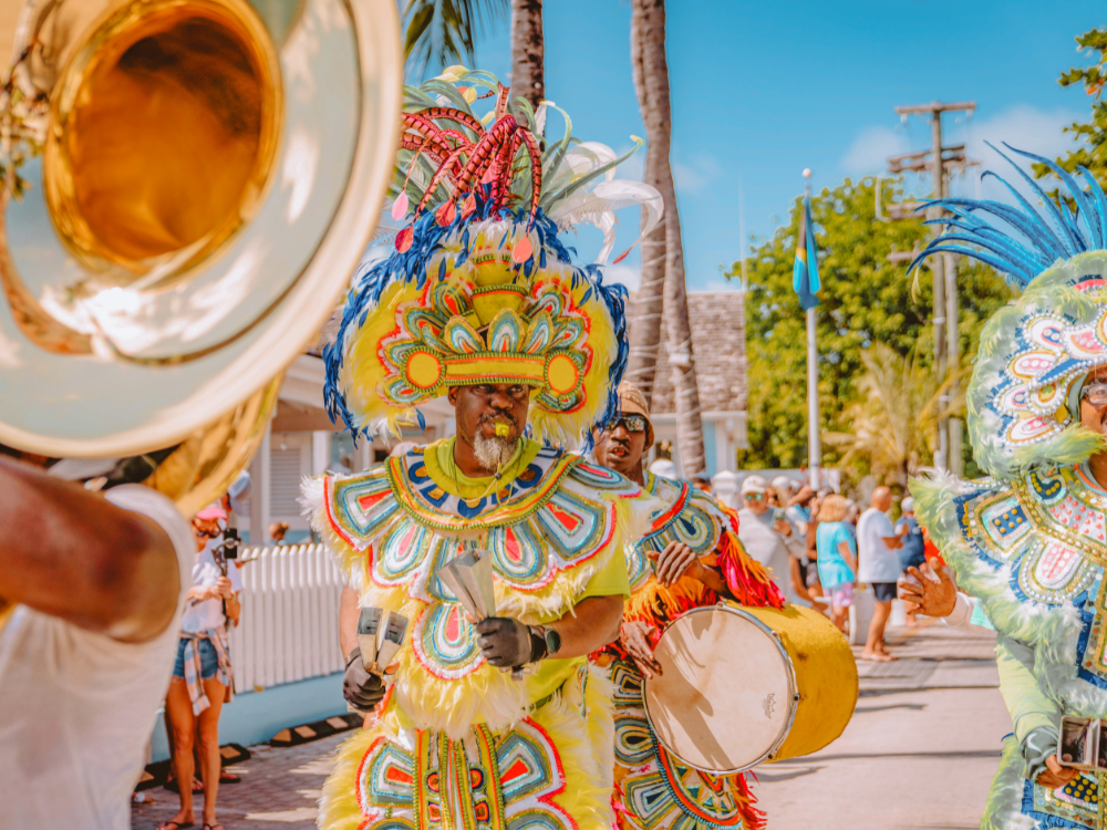 Junkanoo parade costume and drum