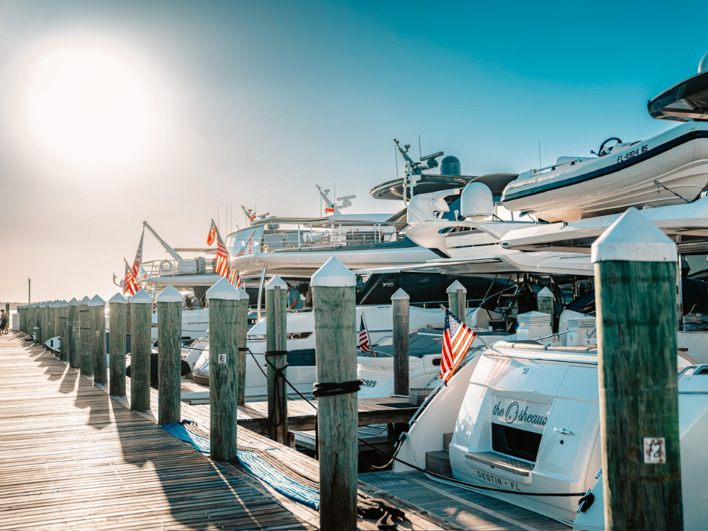 Yachts docked at the marina