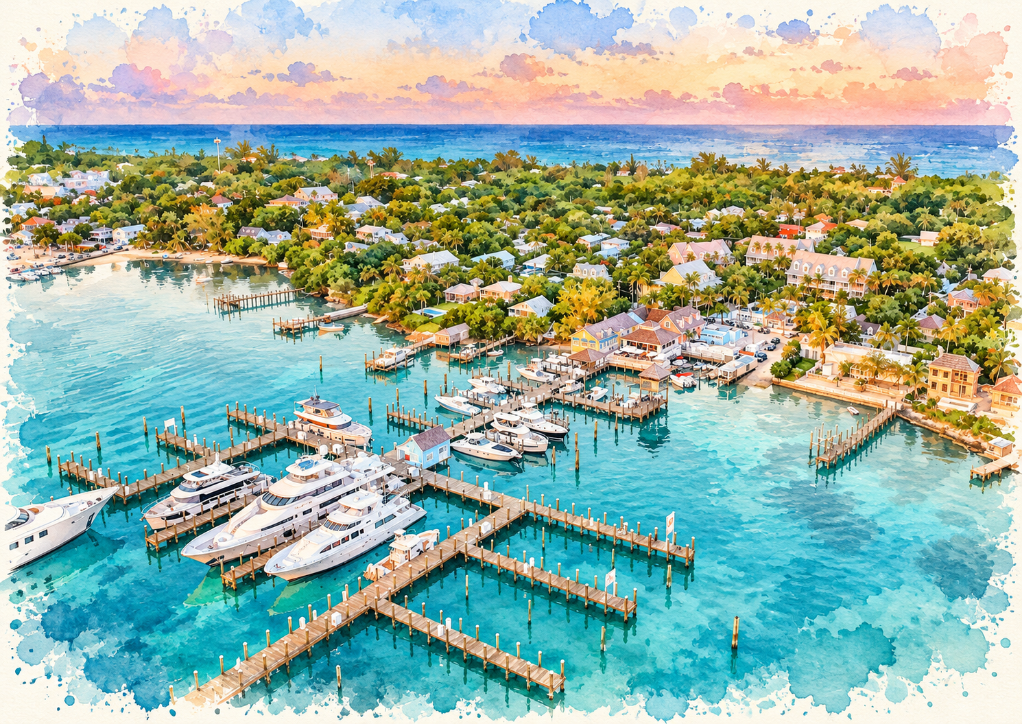 Yachts docked at the marina
