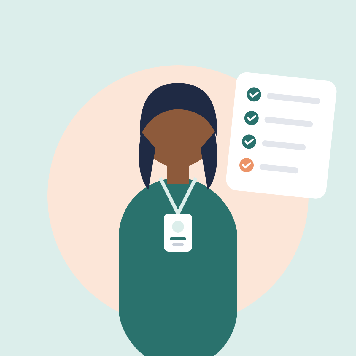 Illustration of a Little Break sitter with an ID badge and a completed checklist