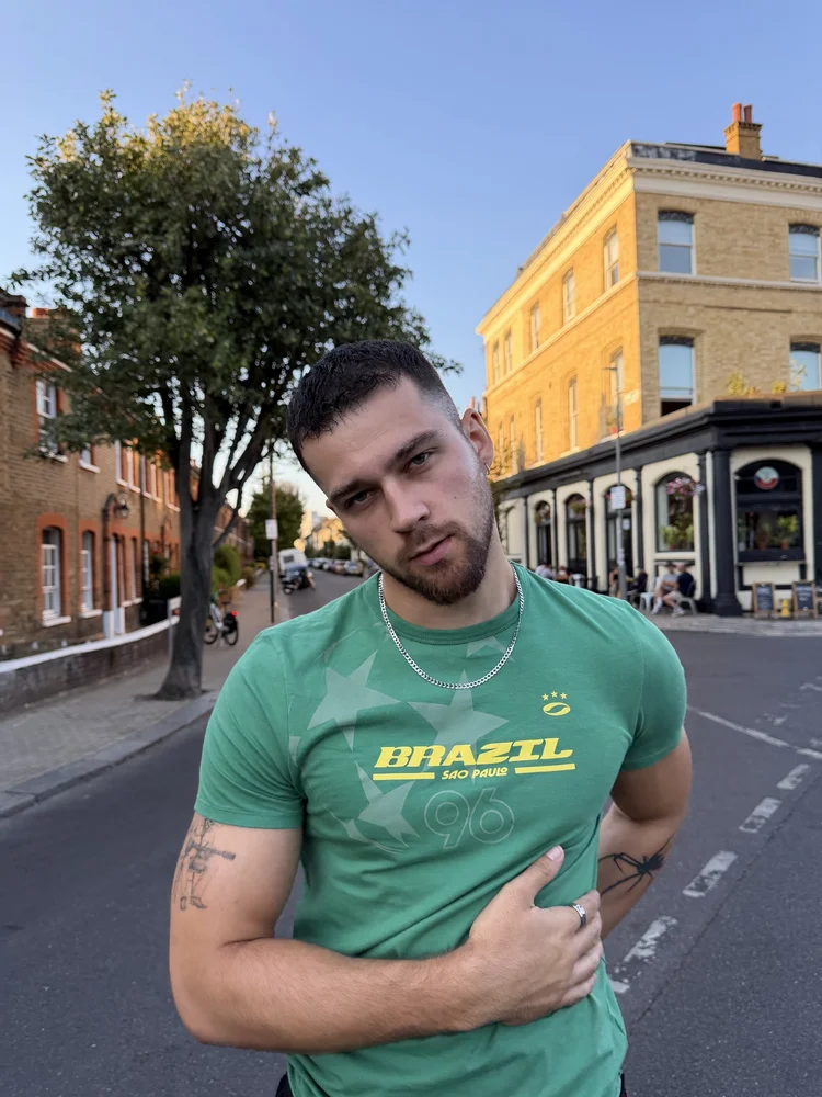 Green Brazil tee on a sunny street
