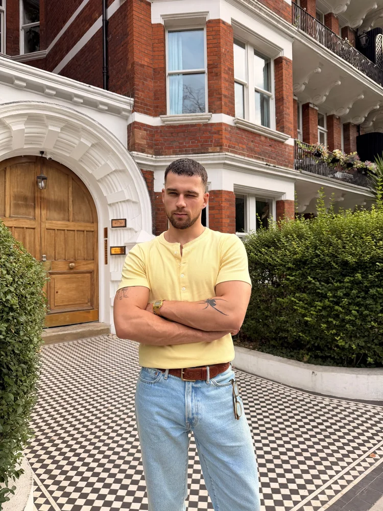 Yellow henley and light denim by a checkered path