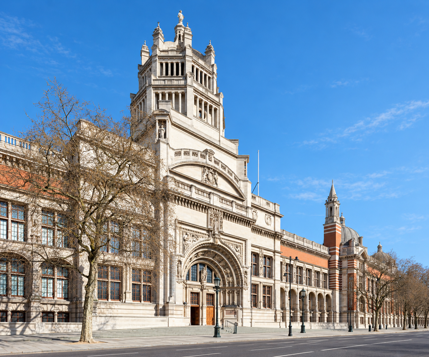Victoria and Albert Museum entrance — AI-retouched photograph