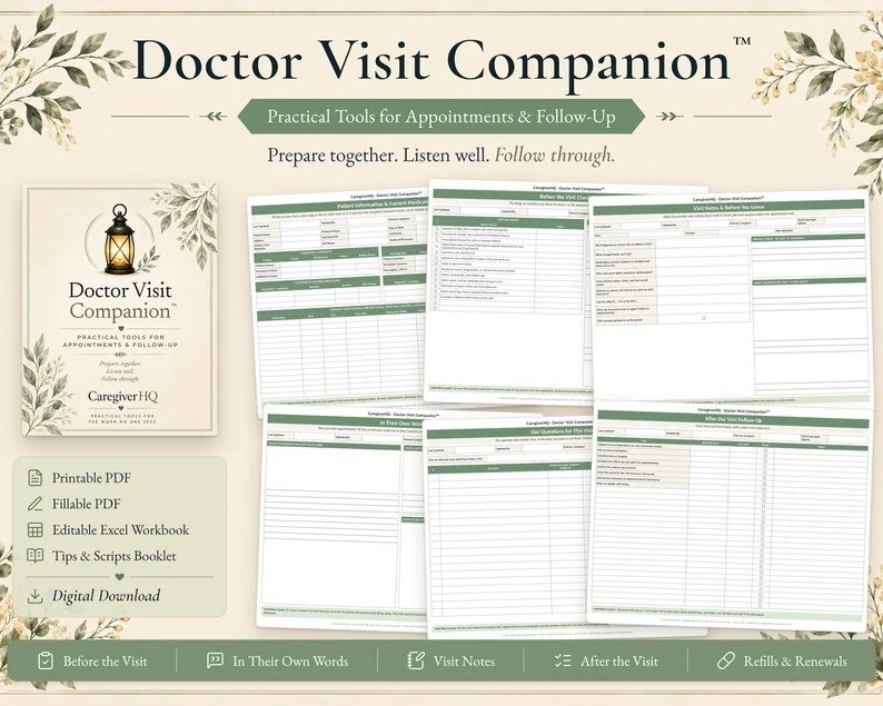 Doctor Visit Companion with sample before-the-visit and visit notes pages and its digital formats