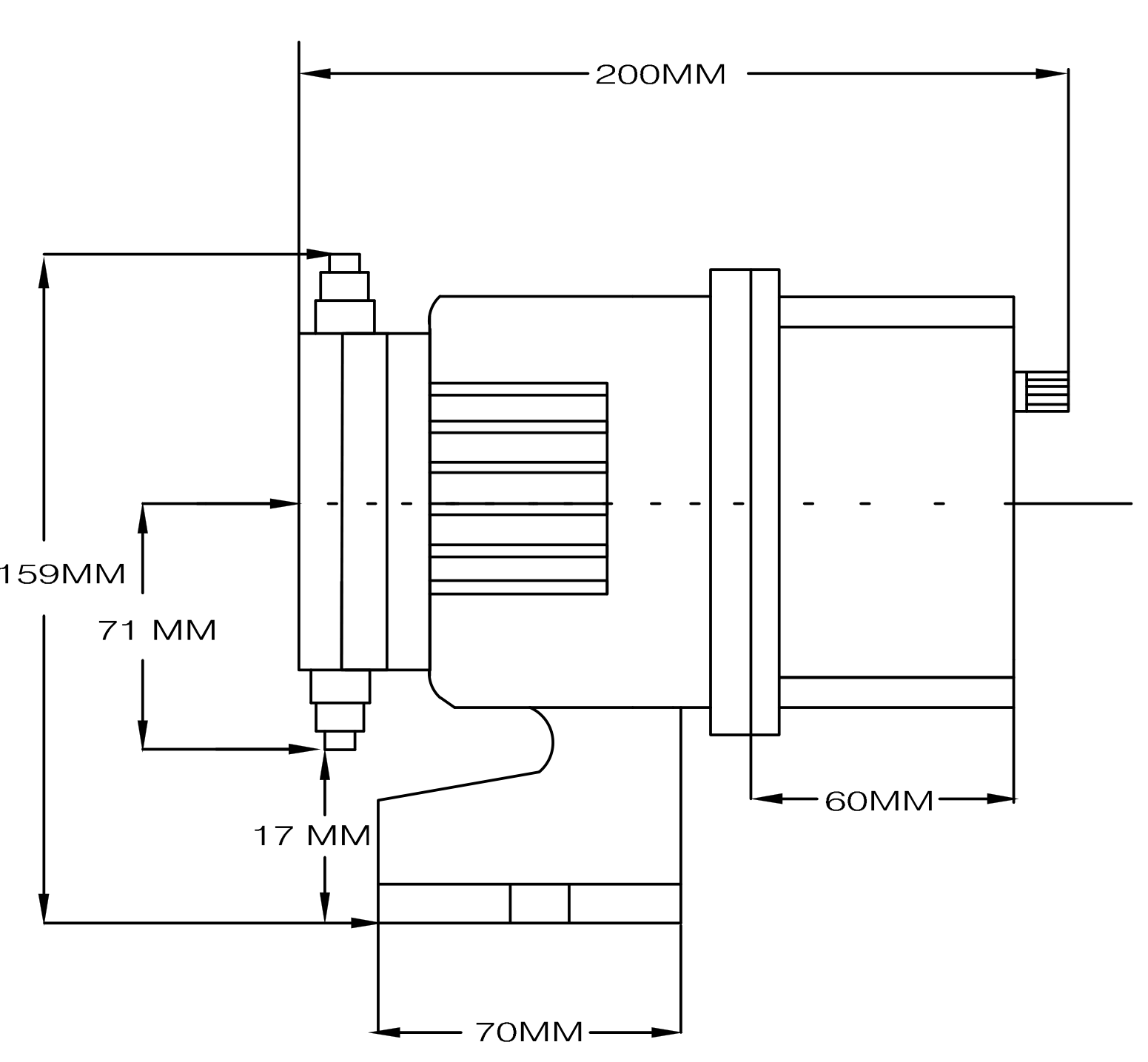 Side view technical drawing
