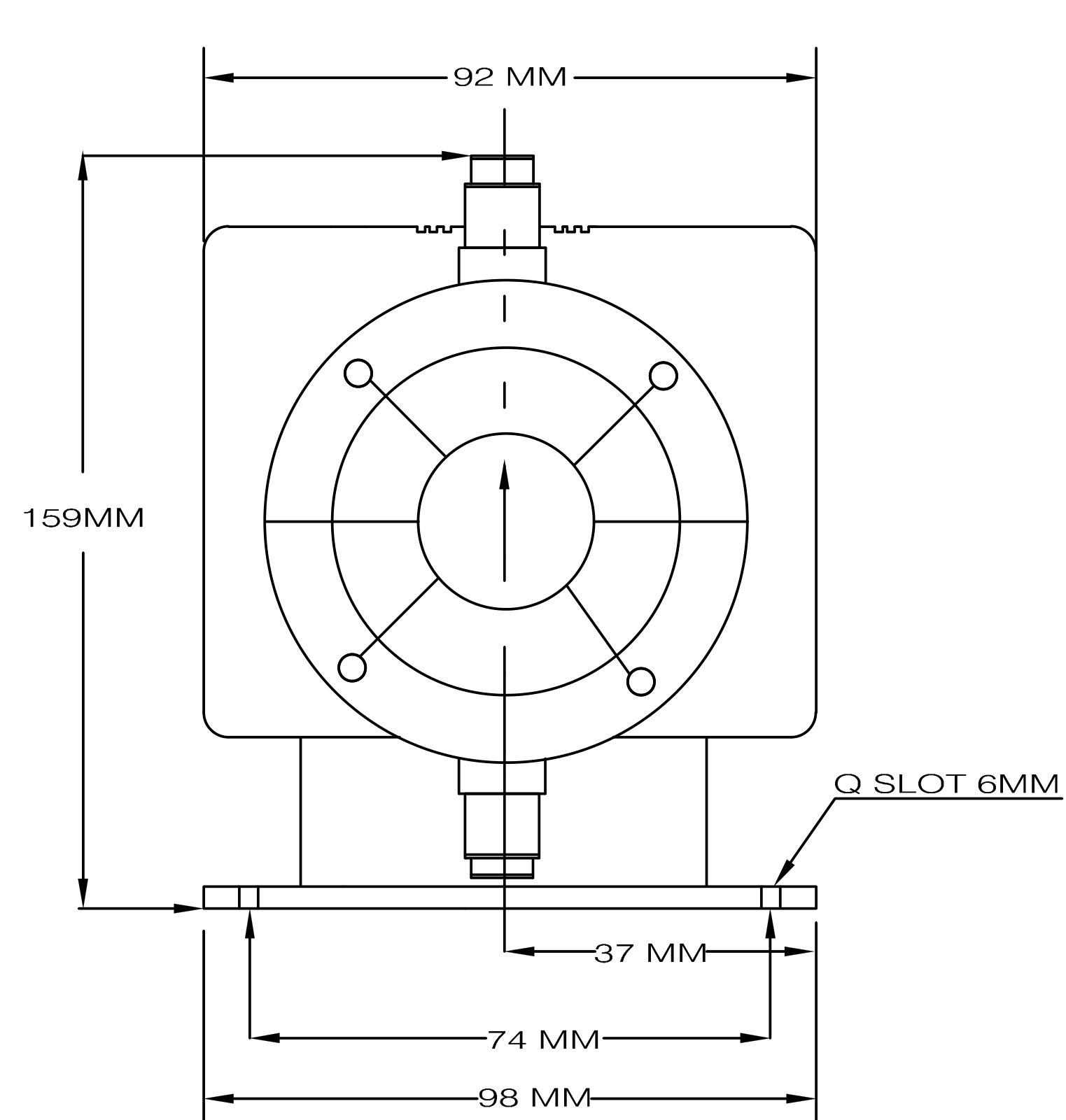 Front view technical drawing