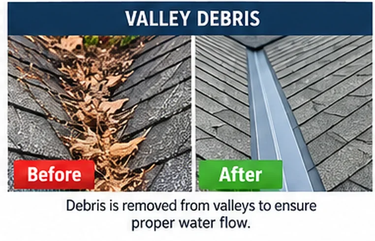 Valley debris before and after: debris removed for proper water flow