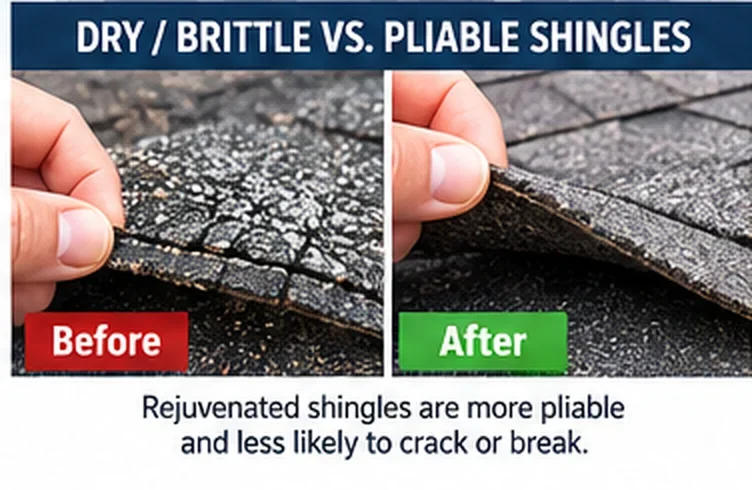 Dry brittle vs pliable shingles: rejuvenated shingles are more flexible