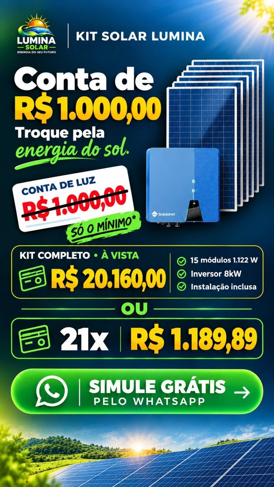 Kit solar para conta de R$ 1.000