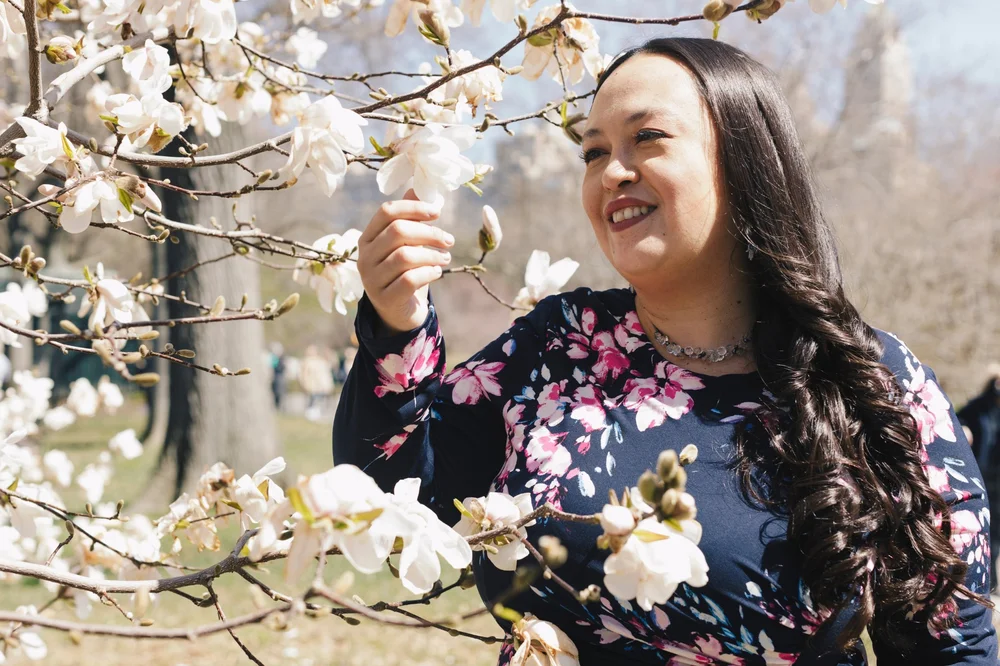 Rachel Haymer with magnolia blossoms