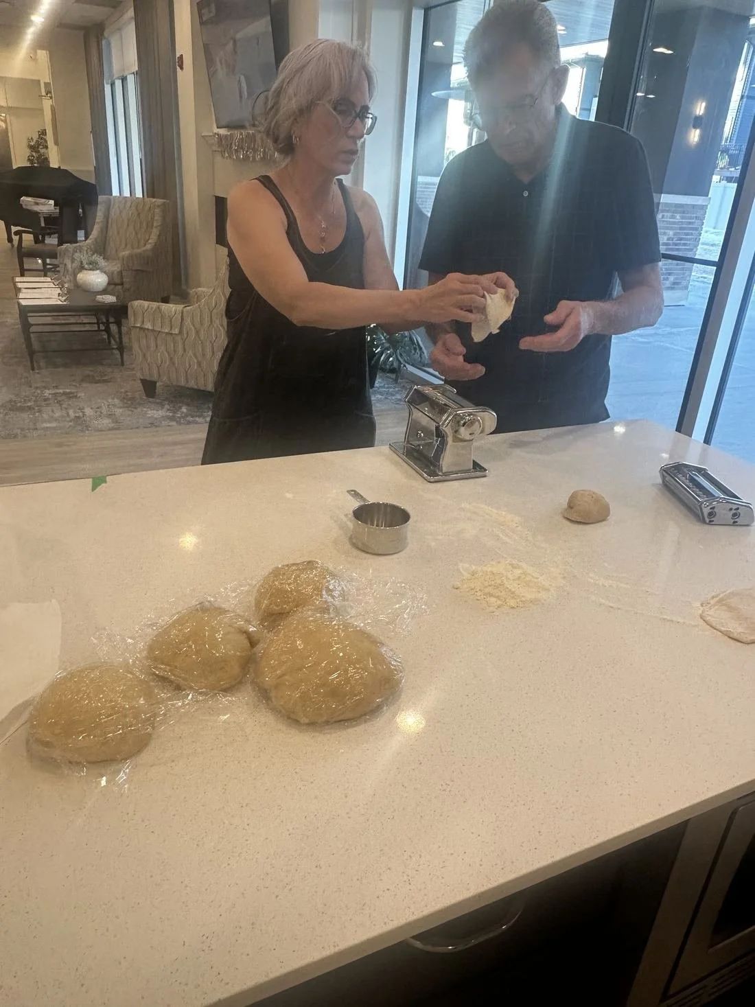 Pasta class in the demonstration kitchen at Three Robins