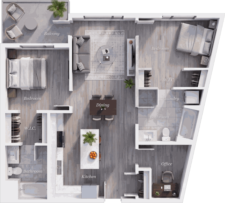 Suite B6 floor plan, 2 Bedroom + Office · 2 Bath, 1,248 square feet