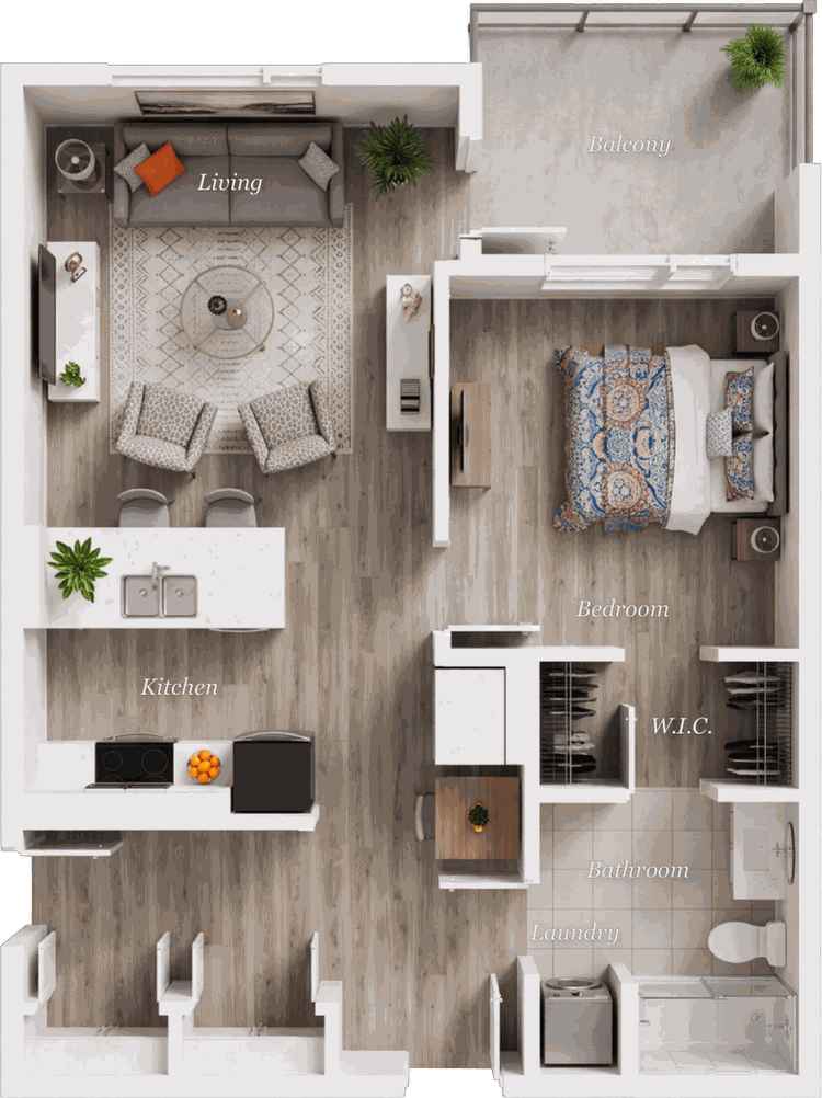 Suite A1 floor plan, 1 Bedroom · 1 Bath, 738 square feet
