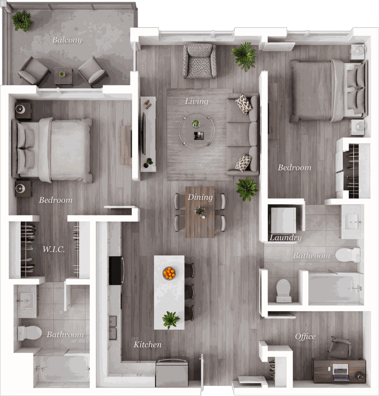 Suite B2 floor plan, 2 Bedroom + Office · 2 Bath, 925 square feet