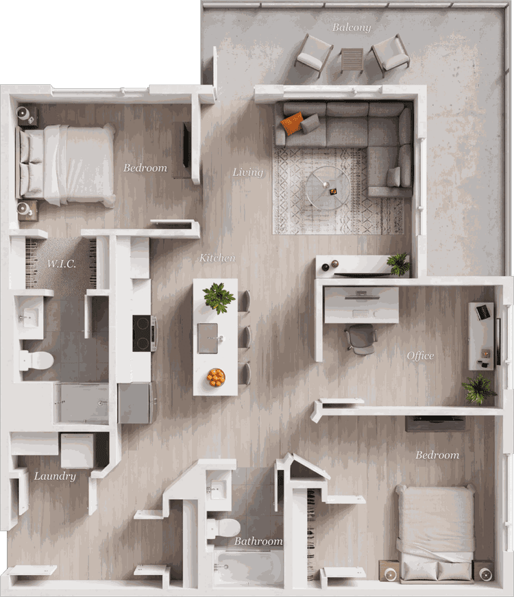 Suite C floor plan, 2 Bedroom + Office · 2 Bath, 1,144 square feet