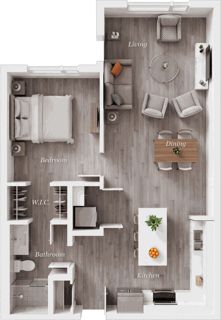 Suite A2 floor plan, 1 Bedroom · 1 Bath, 701 square feet