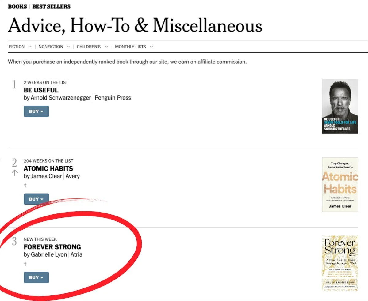 New York Times bestseller list showing Forever Strong at number 3