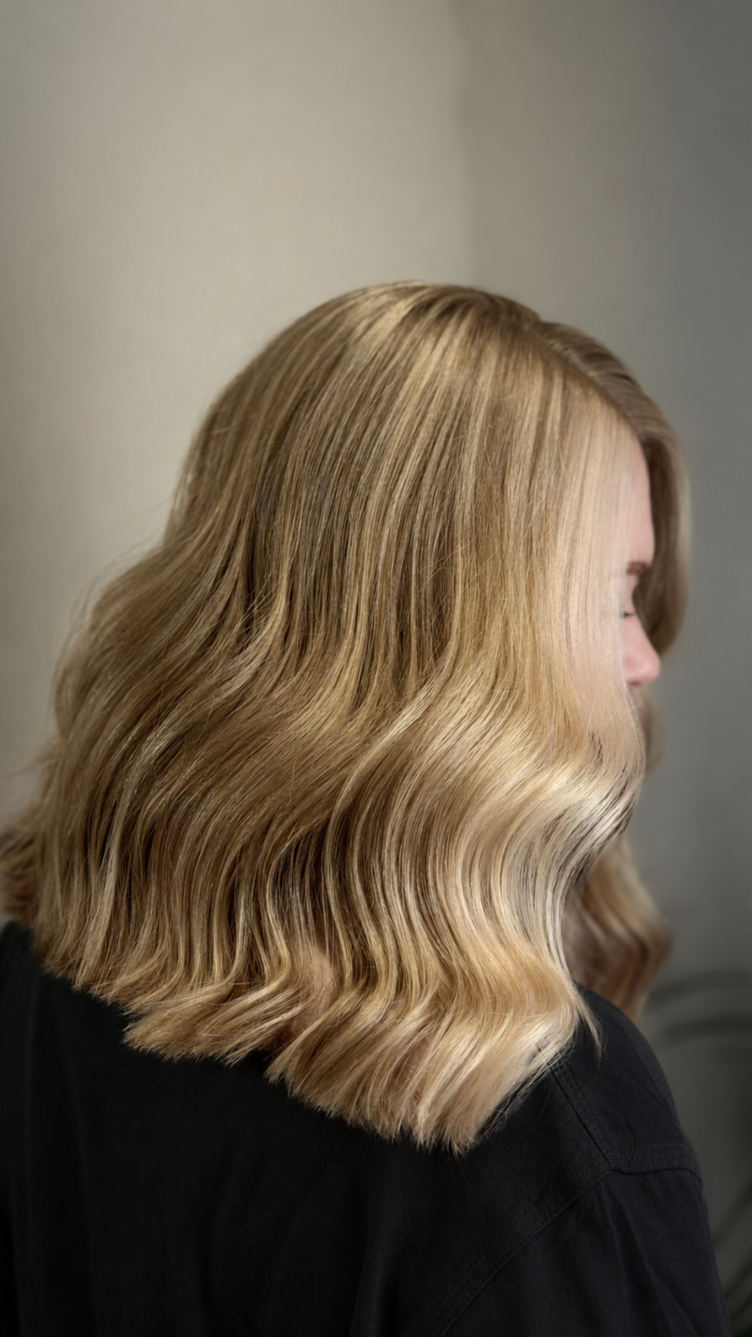 Golden balayage blending from darker roots to light ends