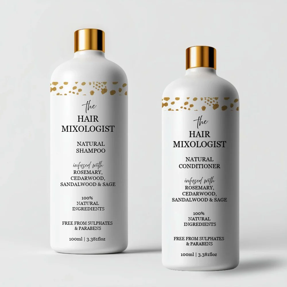 The Hair Mixologist Natural Shampoo and Natural Conditioner bottles