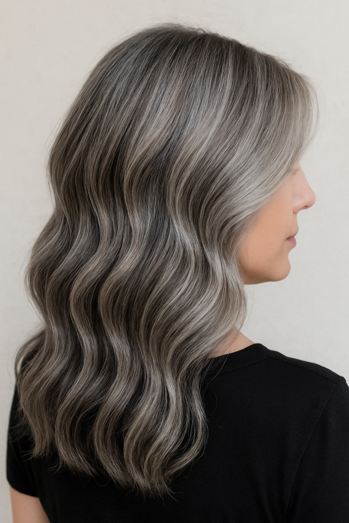 Silver and grey hair blended with soft lowlights