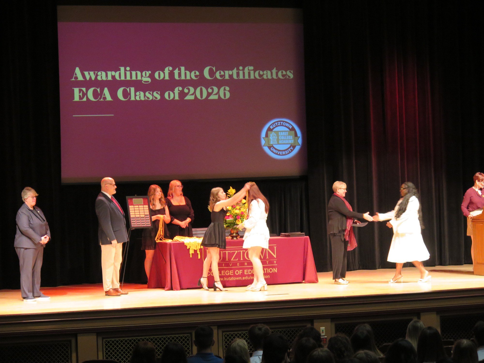 Students receive certificates at Kutztown University’s Early College Academy ceremony