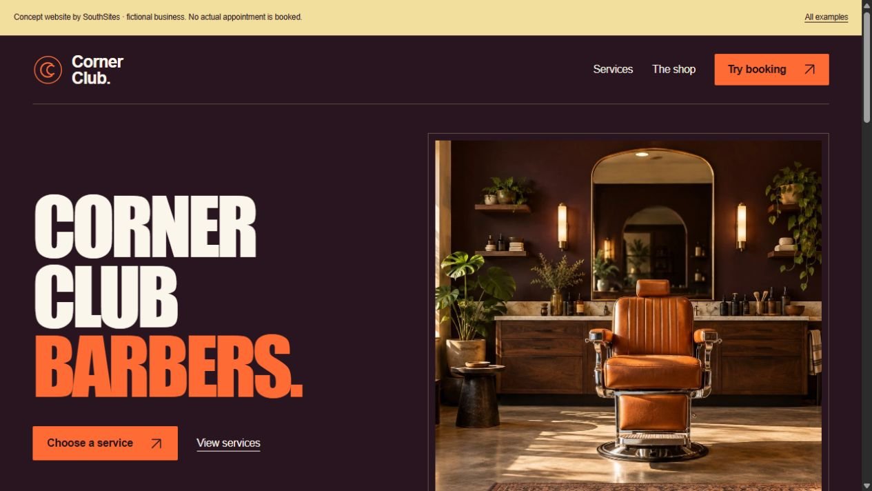 Corner Club barbershop website concept