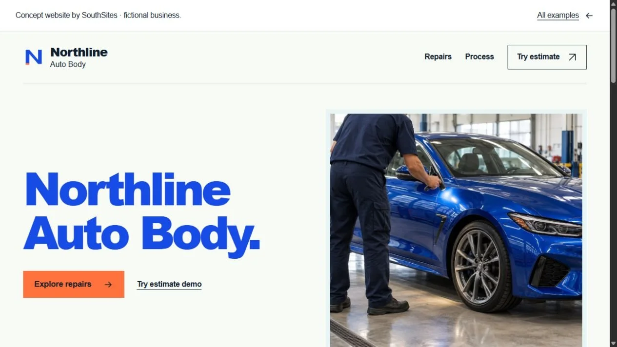Northline Auto Body auto body shop website concept