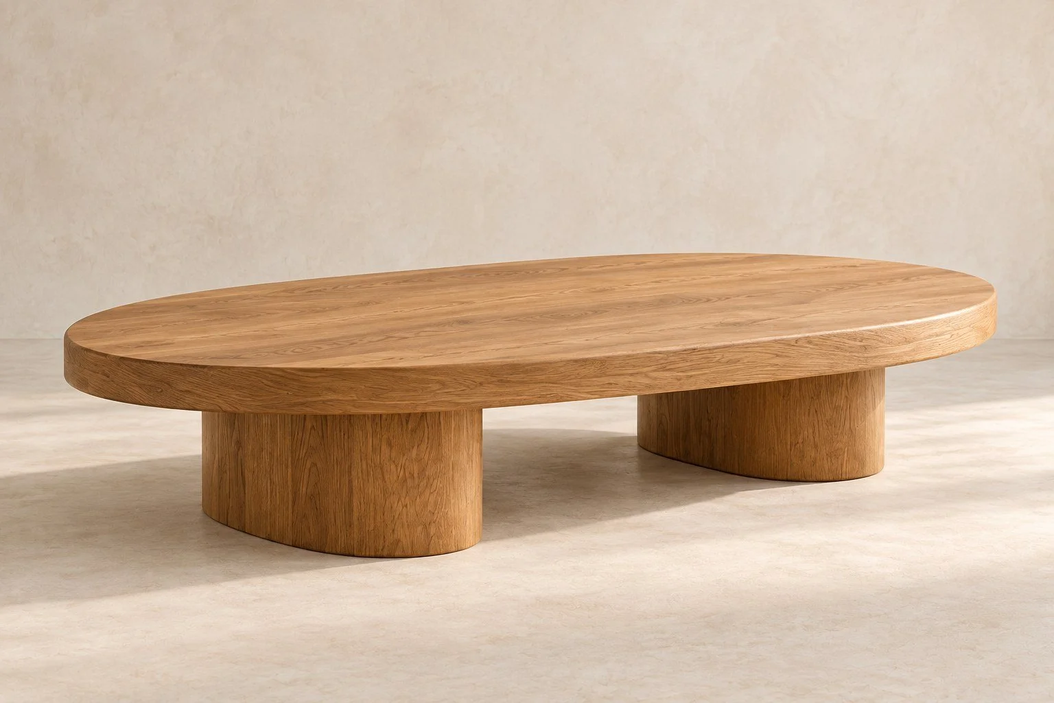 Low oval oak coffee table for the Forma House concept