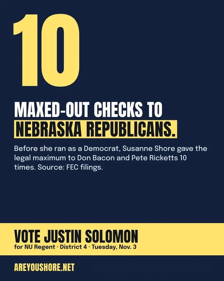10 maxed-out checks to Nebraska Republicans.
