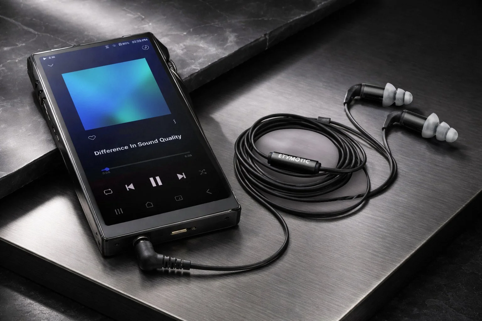 Etymotic ER3XR earphones with a portable player