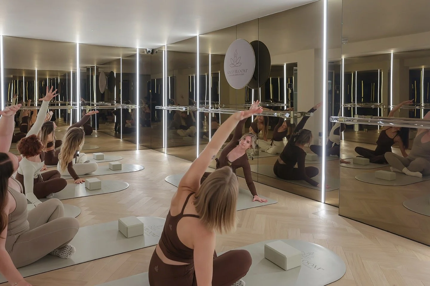 Yoga class on mats