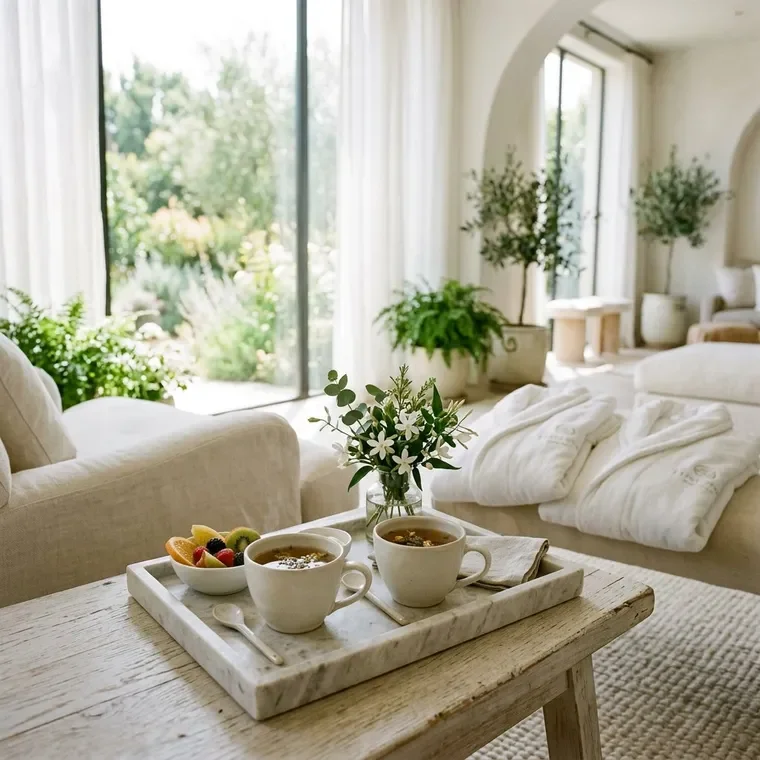 Tea and fruit in the W Spa lounge