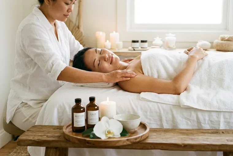 A therapist giving a relaxing massage at W Spa in Palo Alto