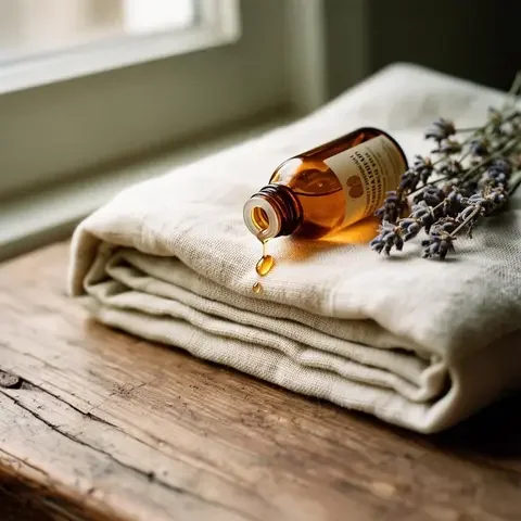 Massage oil and folded linen