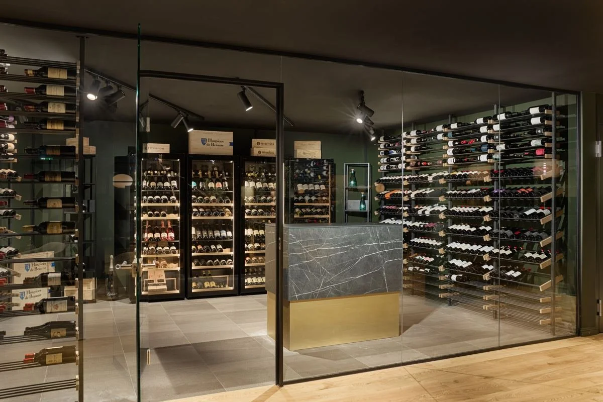 The wine shop with bottles on display
