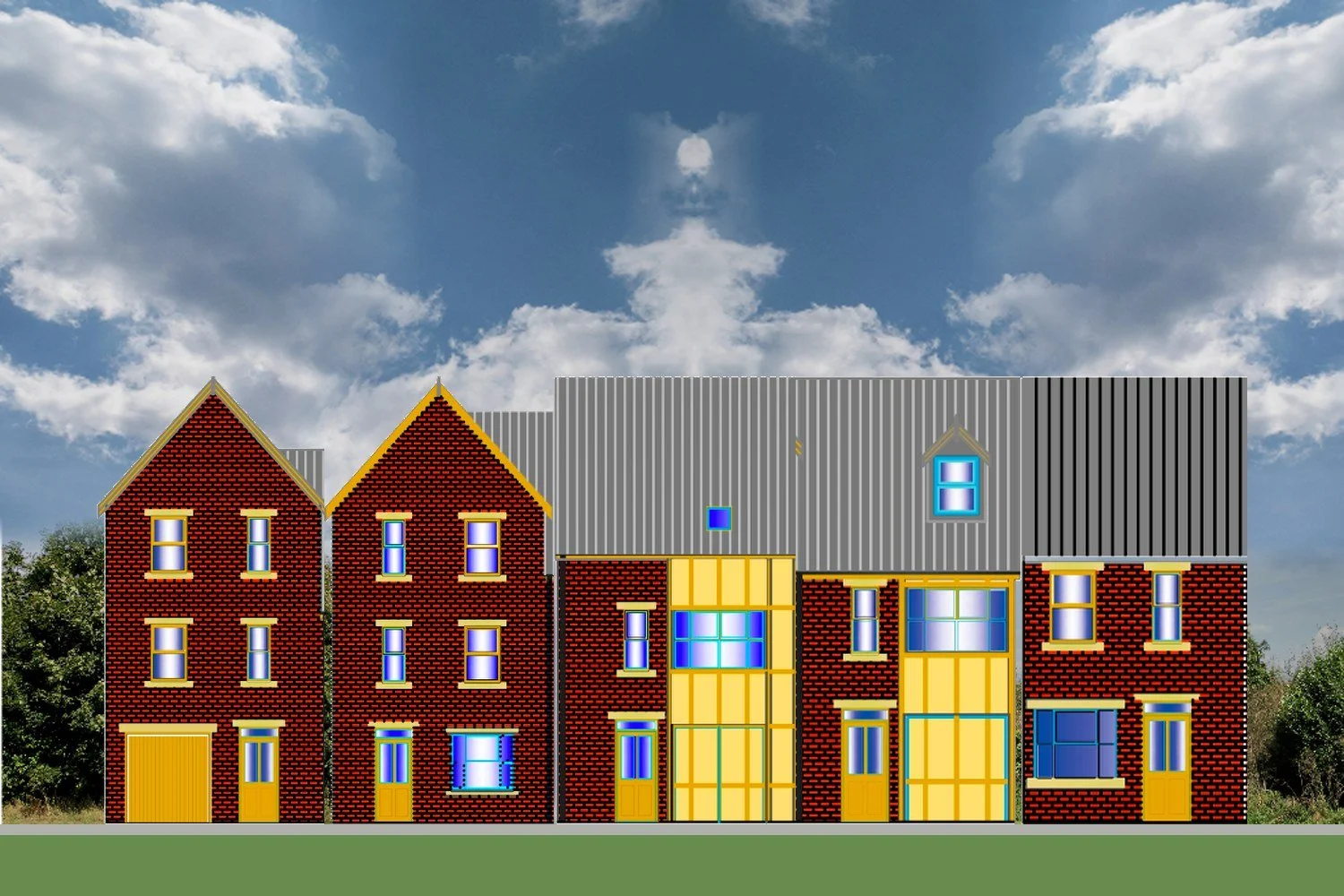 Drawing of the town houses side by side