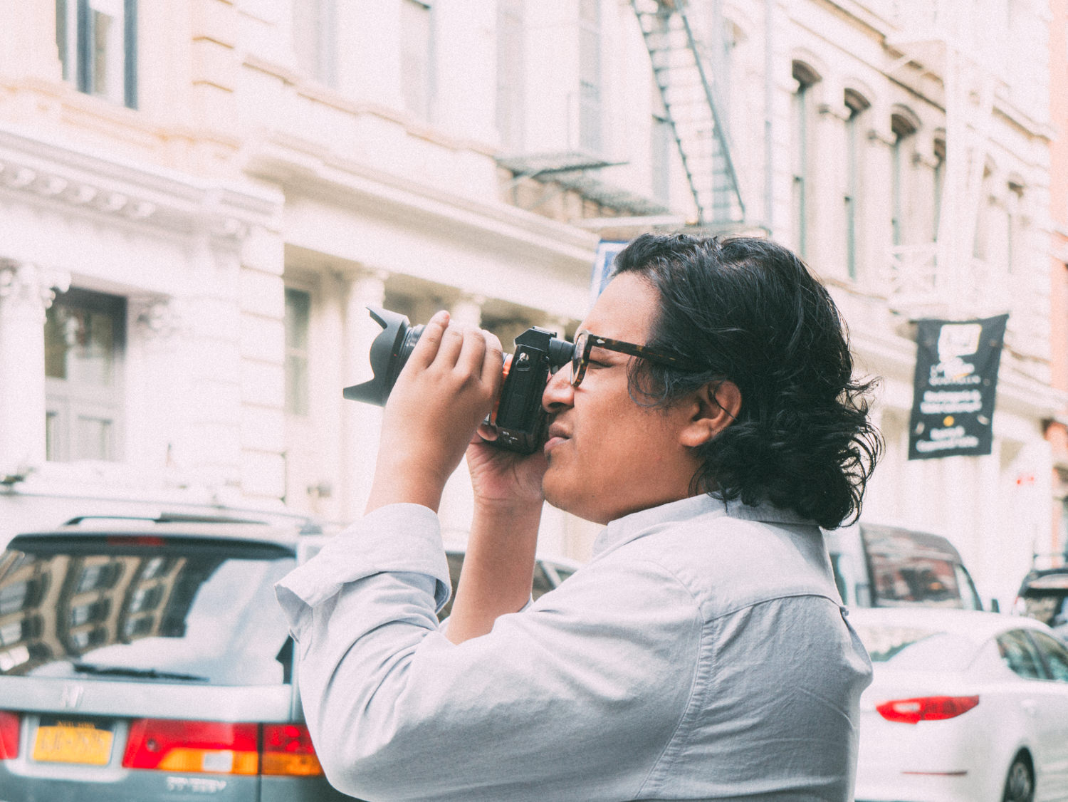 Naz testing out a new Sony a7 that just arrived at Squarespace HQ.