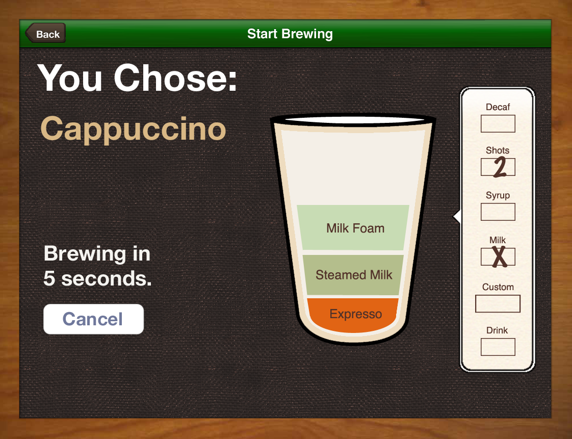 Brewing Confirmation Screen