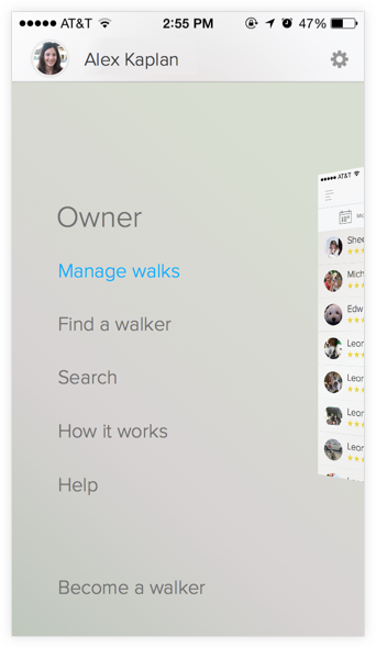Logged-in Owner Main Menu