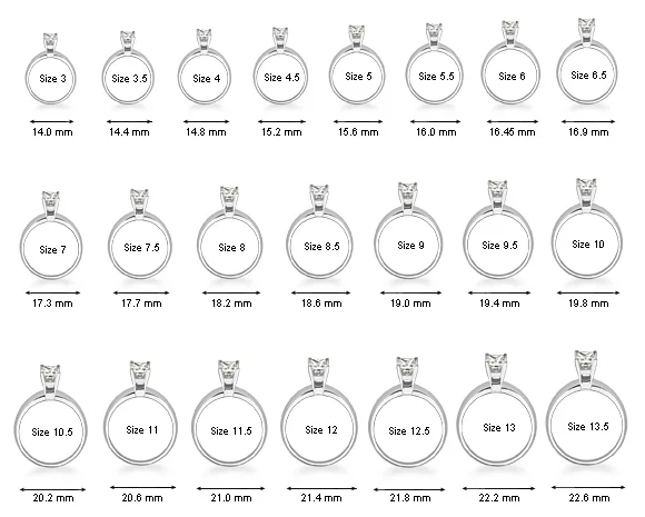ring size chart rock road jewelry